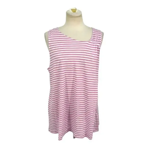 Caslon Flowy Asymmetric Neck Knit Tank Pink White Stripe Size XL NWT $39 MSRP - Picture 2 of 8